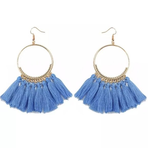 Jewelry - Fashion Bohemian Big Circle Tassel Earrings Blue